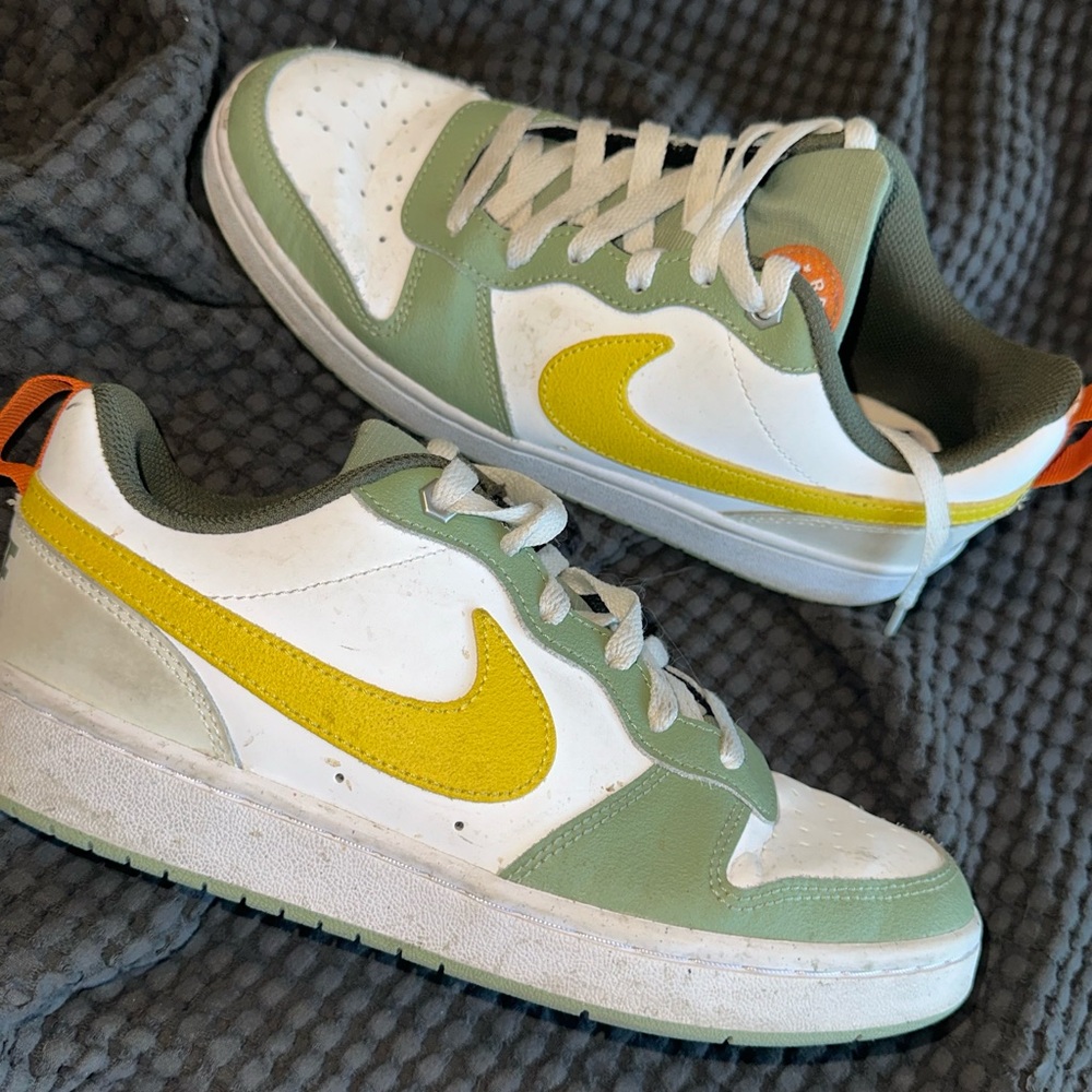 Nike Green and White Sneakers with Yellow Logo
